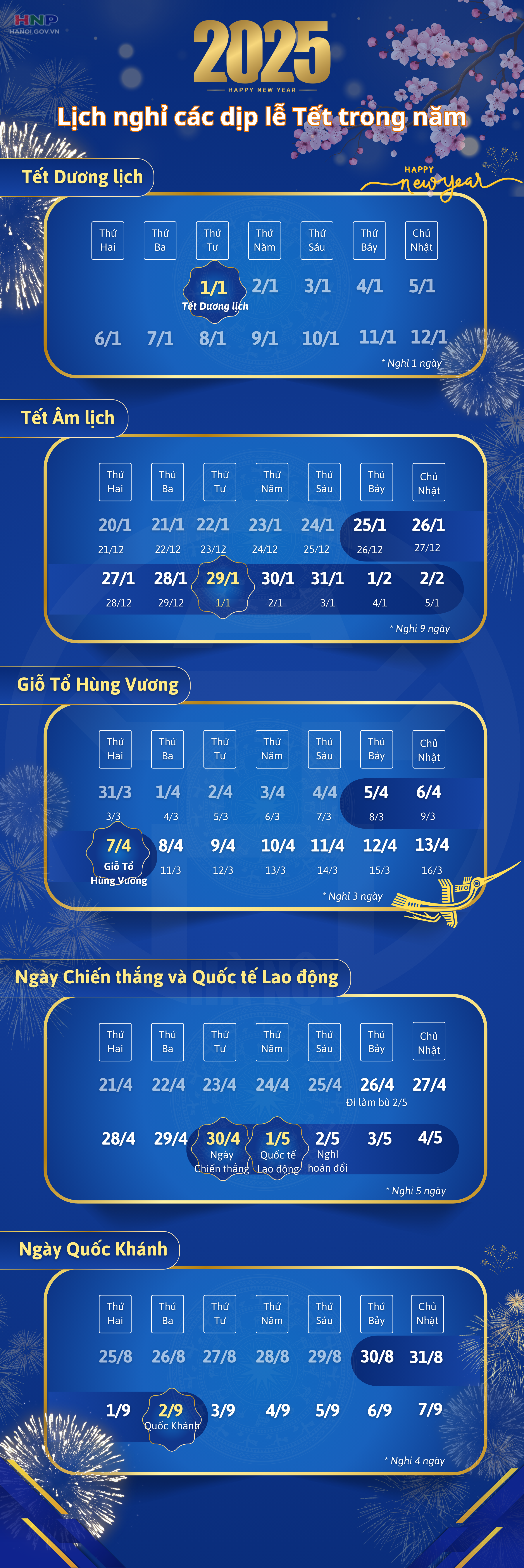 Lịch nghỉ các dịp lễ, Tết trong năm 2025- Ảnh 1.