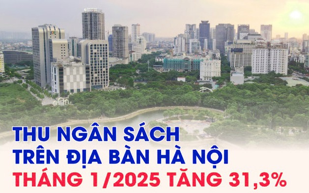Tổng thu ngân sách Nhà nước trên địa bàn Thành phố tháng 01/2025 ước thực hiện 96,1 nghìn tỷ đồng, đạt 19% dự toán pháp lệnh năm và tăng trưởng 31,3% so với cùng kỳ năm 2024