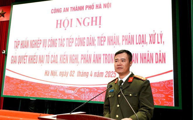 Đại tá Nguyễn Ngọc Quyền, Phó Giám đốc Công an thành phố Hà Nội phát biểu khai mạc Hội nghị