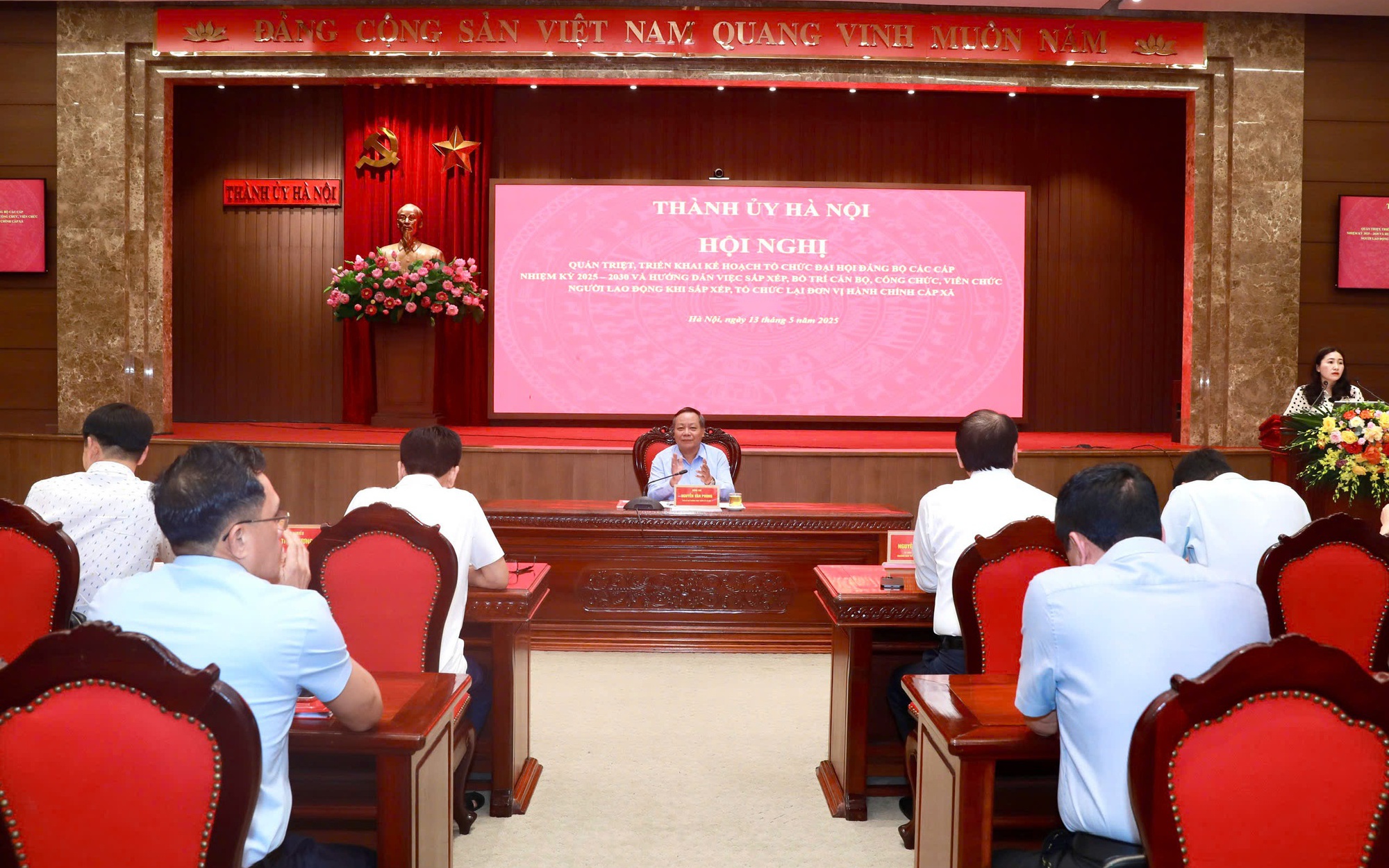 Quang cảnh Hội nghị tại điểm cầu Thành ủy Hà Nội