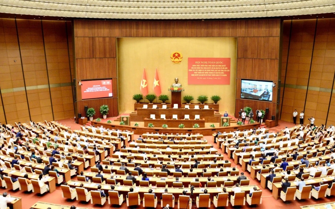 Toàn cảnh Hội nghị tại điểm cầu Hội trường Diên Hồng, Tòa nhà Quốc hội