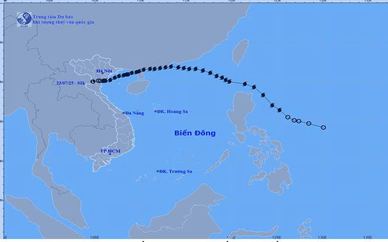 Bản đồ quỹ đạo bão số 3 tính đến 01h00 ngày 23/7/2025 