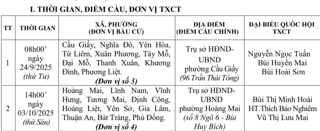Lịch tiếp xúc cử tri của đại biểu Quốc hội đơn vị số 3, số 4- Ảnh 1.
