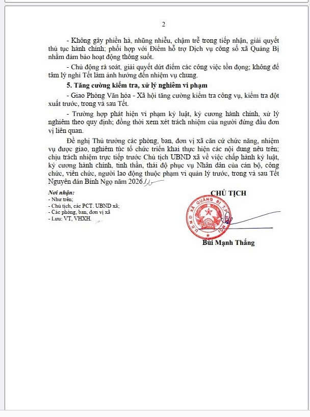 Xã Quảng Bị tăng cường kỷ luật, kỷ cương hành chính gắn với đẩy mạnh cải cách hành chính trước, trong và sau Tết Bính Ngọ 2026- Ảnh 2.