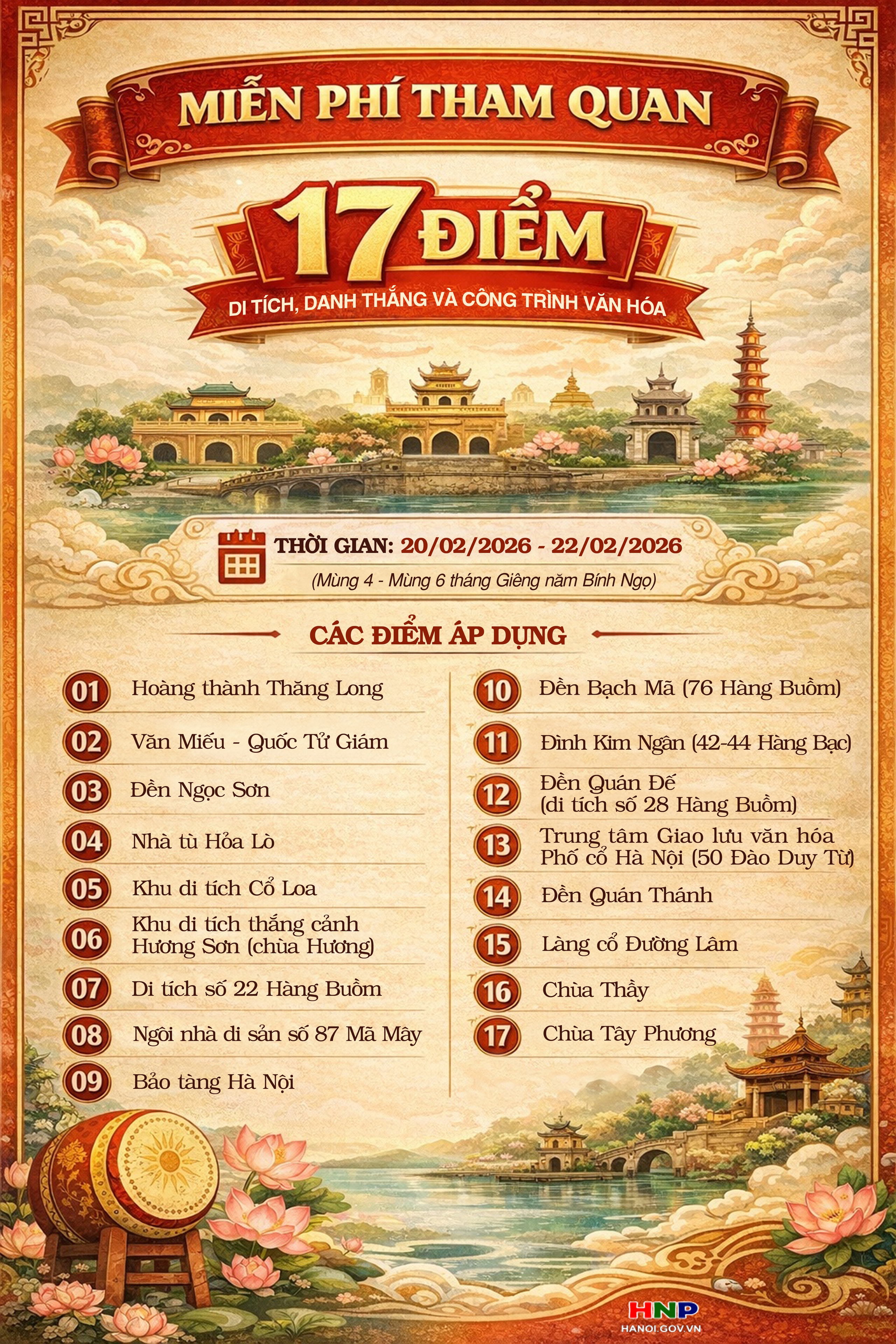 MIỄN PHÍ THAM QUAN 17 ĐIỂM DI SẢN, DANH THẮNG DỊP ĐẦU XUÂN 2026- Ảnh 1.