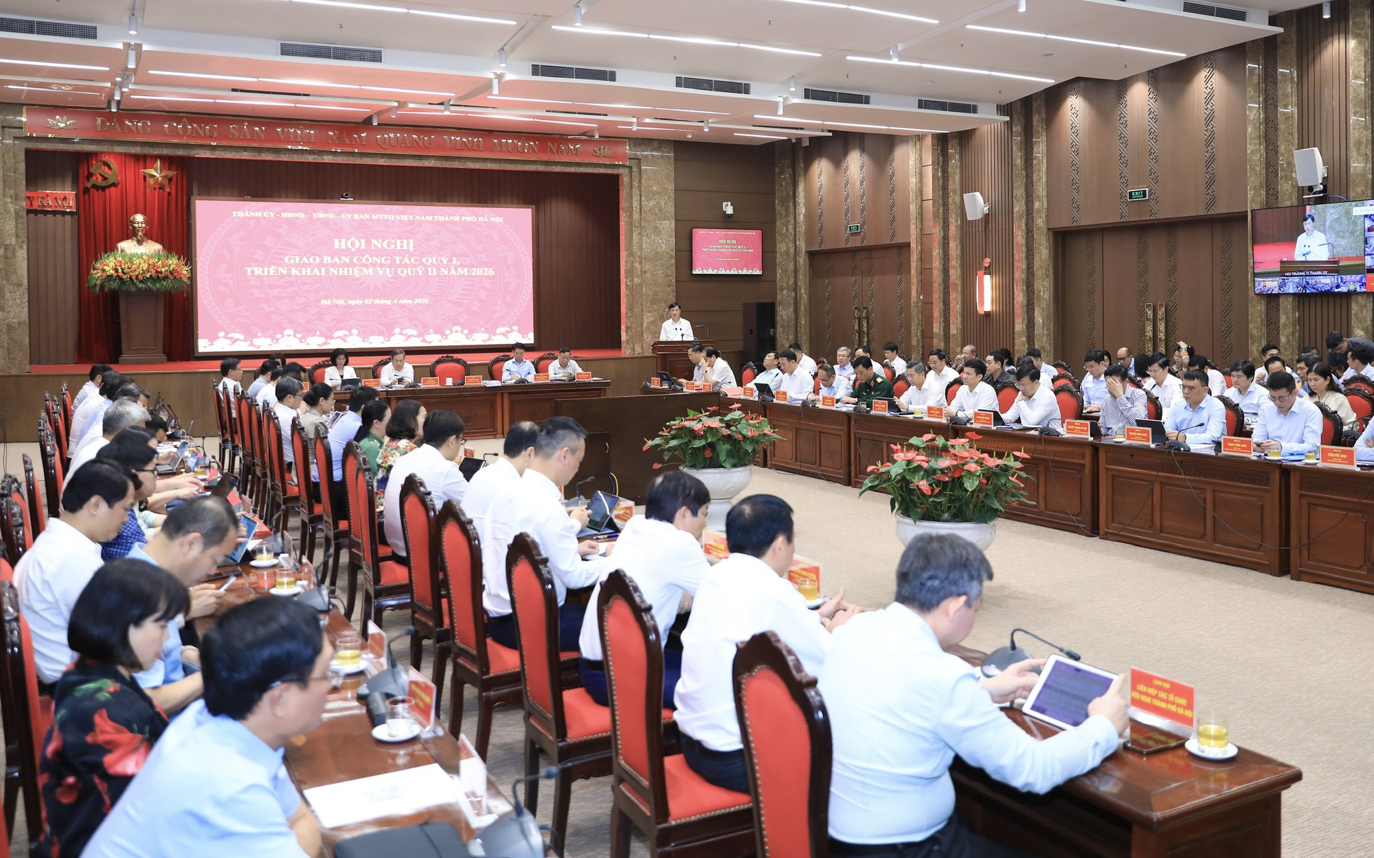 Quang cảnh Hội nghị tại điểm cầu Thành ủy Hà Nội