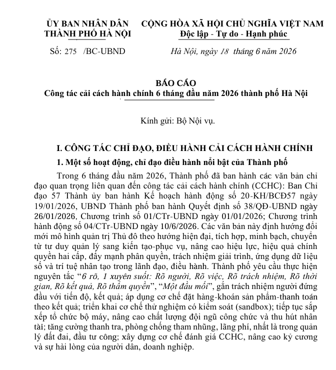 Hà Nội: Một số kết quả nổi bật trong công tác cải cách hành chính 6 tháng đầu năm 2026- Ảnh 1.