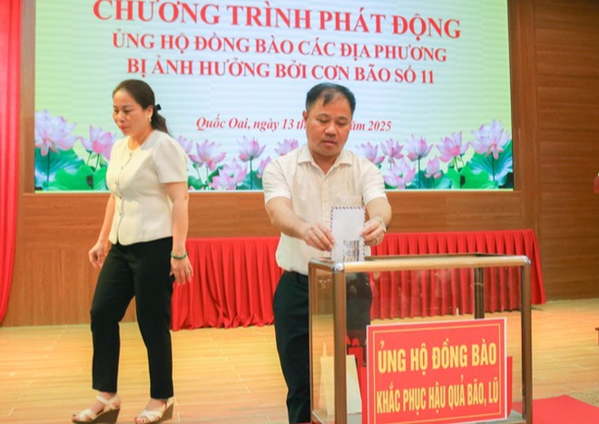 Quốc Oai: Lan tỏa tinh thần nhân ái từ lễ phát động ủng hộ đồng bào vùng bão- Ảnh 4.