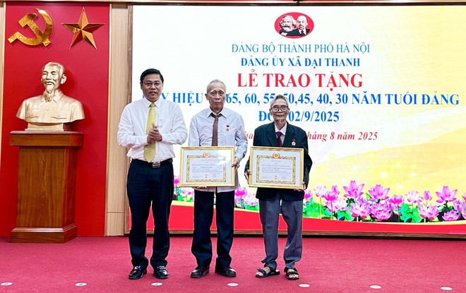 Chủ nhiệm Ủy ban Kiểm tra Thành ủy Hoàng Trọng Quyết trao Huy hiệu Đảng tại xã Đại Thanh- Ảnh 2.