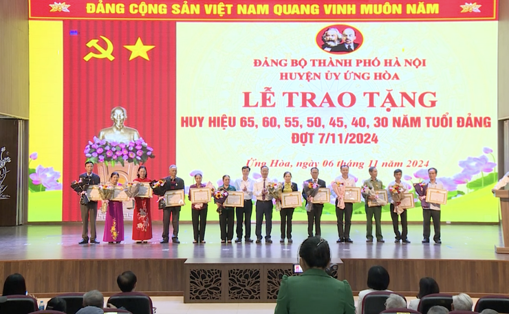 Phó Chủ tịch Thường trực HĐND Thành phố Phùng Thị Hồng Hà trao Huy hiệu Đảng tại huyện Ứng Hòa- Ảnh 2.