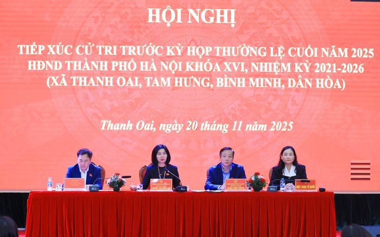 Chủ tịch HĐND Thành phố Phùng Thị Hồng Hà tiếp xúc cử tri các xã: Thanh Oai, Bình Minh, Tam Hưng, Dân Hòa- Ảnh 1.