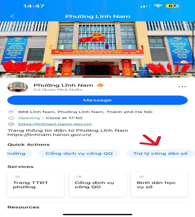 Phường Lĩnh Nam thực hiện tích hợp trợ lý&nbsp;công dân số trên Zalo OA của UBND phường để hỗ trợ người dân, doanh nghiệp thực hiện&nbsp;hỏi đáp 24/7 các thông tin về thủ tục hành chính và pháp lý.- Ảnh 1.