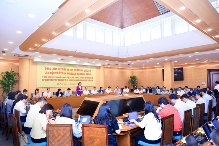 Đoàn giám sát của Ủy ban Thường vụ Quốc hội làm việc với UBND thành phố Hà Nội về phát triển nguồn nhân lực chất lượng cao- Ảnh 1.