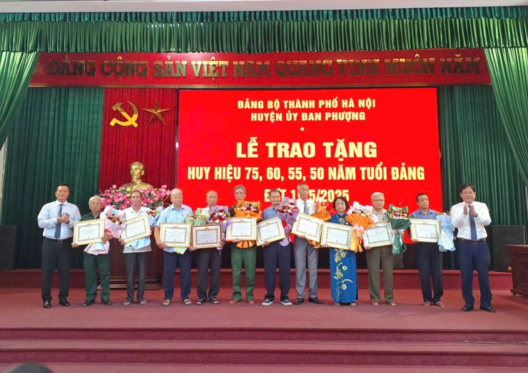 Hanoi Fatherland Front chairwoman presents party membership badges in Dan Phuong District- Ảnh 1.