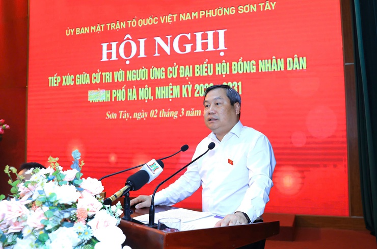 Chủ tịch UBND thành phố Hà Nội Vũ Đại Thắng và các ứng cử viên đại biểu HĐND Thành phố tiếp xúc cử tri, vận động bầu cử- Ảnh 9.