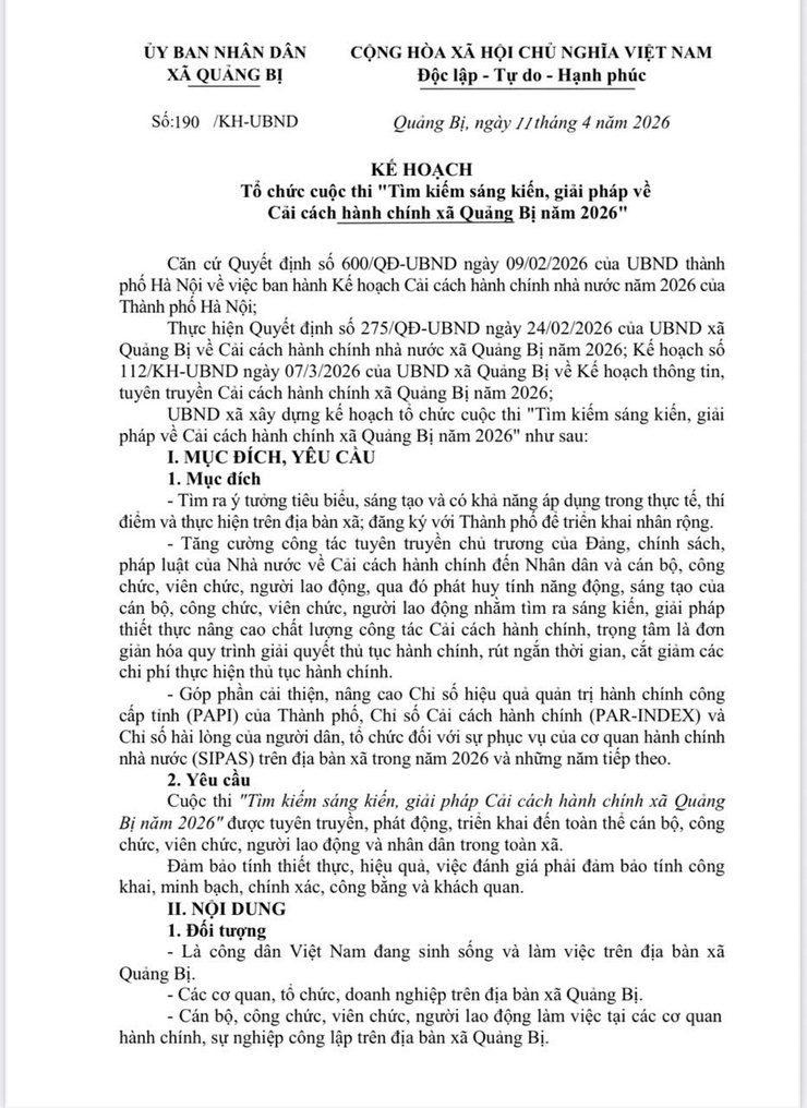 Xã Quảng Bị khởi động cuộc thi tìm kiếm sáng kiến cải cách hành chính năm 2026- Ảnh 1.