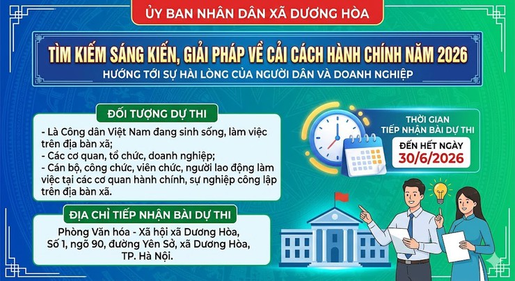 Xã Dương Hòa triển khai cuộc thi “Tìm kiếm sáng kiến, giải pháp về Cải cách hành chính năm 2026”- Ảnh 1.