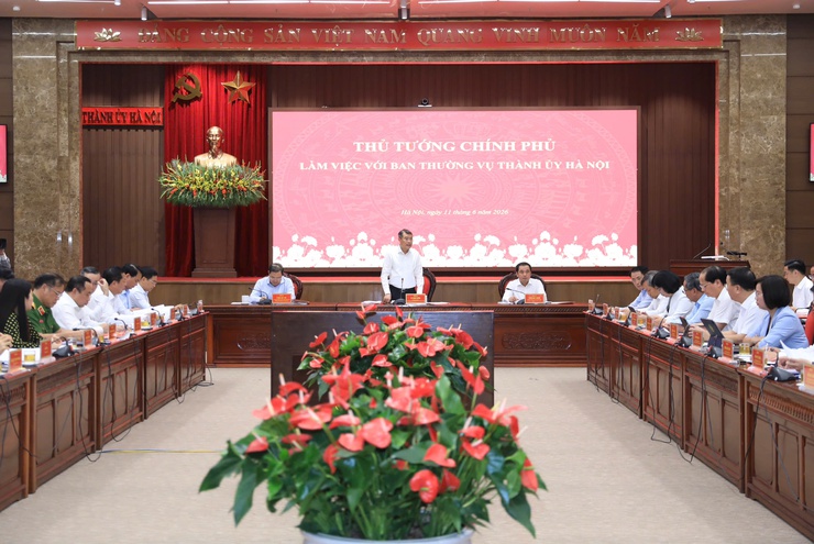 Thủ tướng Chính phủ Lê Minh Hưng làm việc với Ban Thường vụ Thành ủy Hà Nội- Ảnh 1.